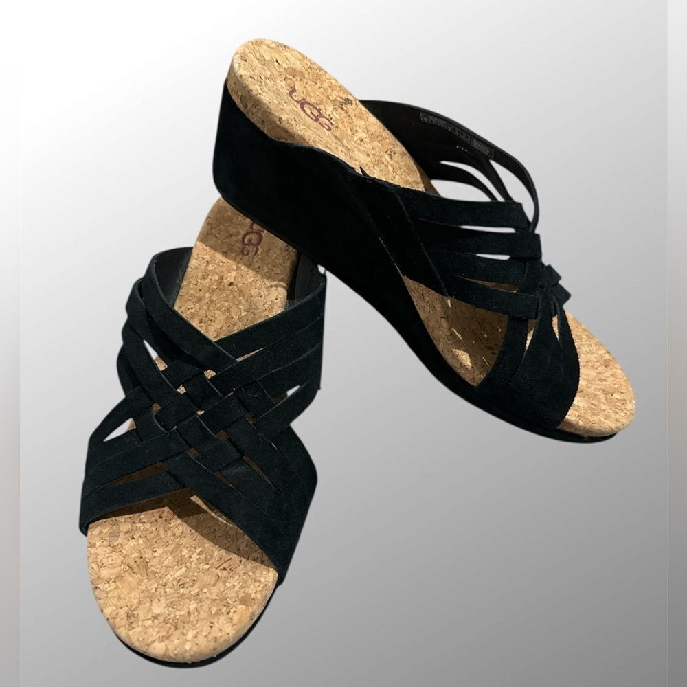 UGG Black Wedge Sandals with Cork Sole